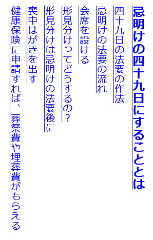 書籍「突然の葬儀マニュアル　看取りの瞬間から四十九日法要まで、万が一の“その時”に困らないための一冊」の目次の一部のサムネイル